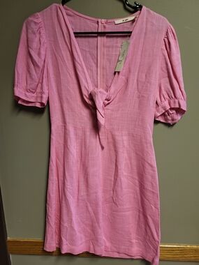 Francesca's Mi Ami Pink Tie-Front Mini Linen Dress